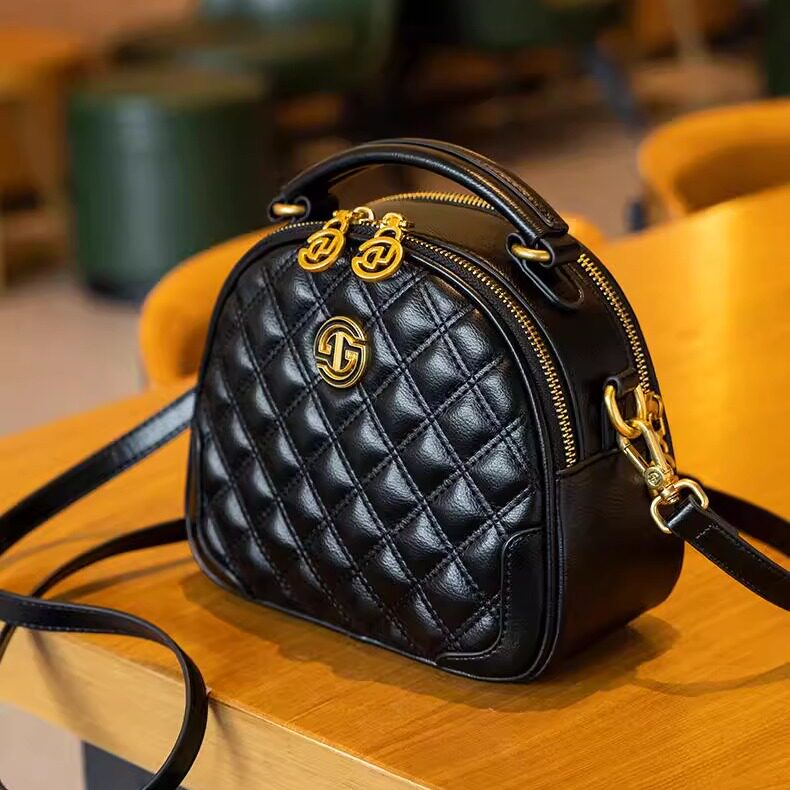 真皮高级感小香风菱格包女包