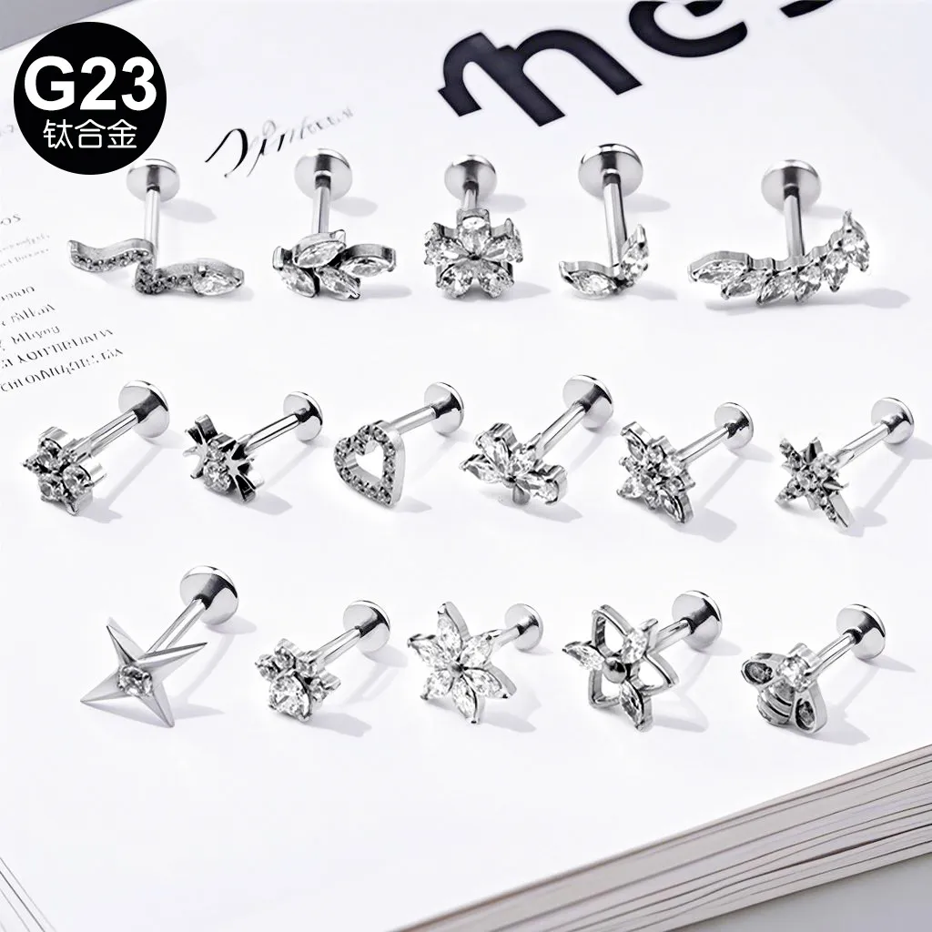 G23钛合金内牙锆石耳钉女轻奢小众防过敏耳饰简约气质耳环耳钉