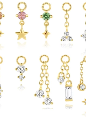 S925纯银珠子吊坠耳环耳环配件菱形五角星彩色吊坠earrings charm