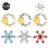 新款 F136钛合金耳骨钉耳蜗钉flat雪花镶锆石内螺纹唇钉穿刺饰品