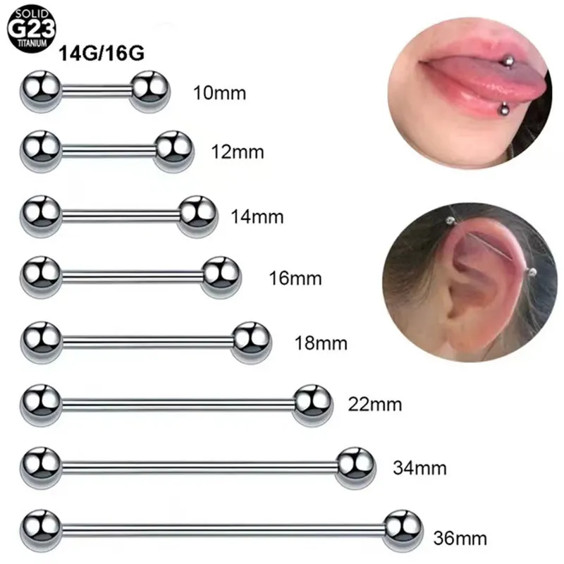 F136钛合金外牙舌钉乳钉耳骨钉耳桥个性穿刺饰品直杆通用14G1.6mm