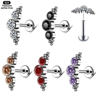 可植入F136钛合金插针款弧形包镶锆石耳骨钉耳蜗钉鼻钉唇钉焊钛球