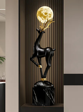 北欧风灵鹿摆件带月球灯氛围感小夜灯客厅玄关电视柜店铺橱窗装饰