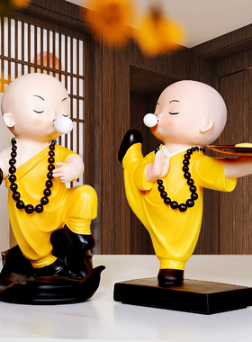 创意功夫小和尚桌面摆件酒柜办公室书柜茶桌茶台禅意家居软装饰品