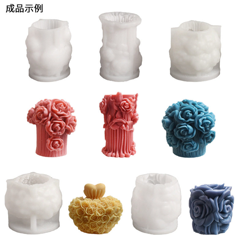 玫瑰花束罗马柱蜡烛硅胶模具情人