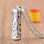 999足银唐草纹吊坠男女士款 空心可以打开平安嘎乌盒守护项链礼物