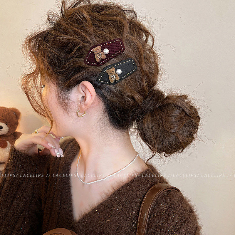 可爱小熊珍珠发夹女2025新款