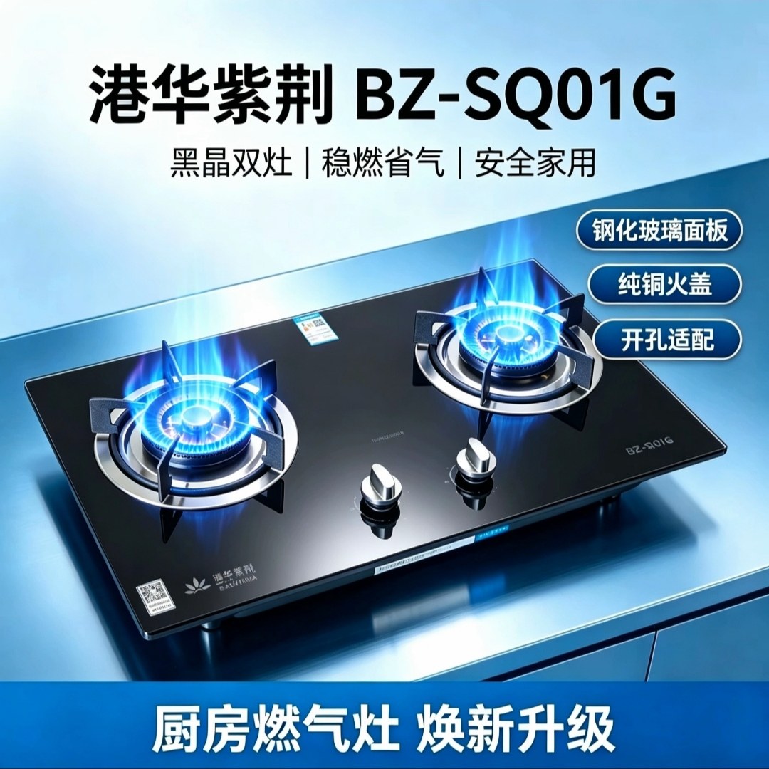 正品港华紫荆BZ-SQ01G燃气灶双灶家用天然气嵌入式灶具大火猛火灶