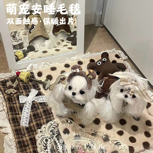 FDTL宠物秋冬毛毯保暖兔毛窝垫波点垫子狗狗猫咪小型犬