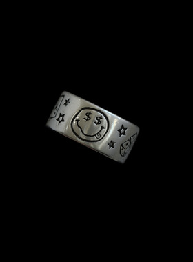 古着vintage复古Ancient Silver Smiling Star Pattern Ring戒指