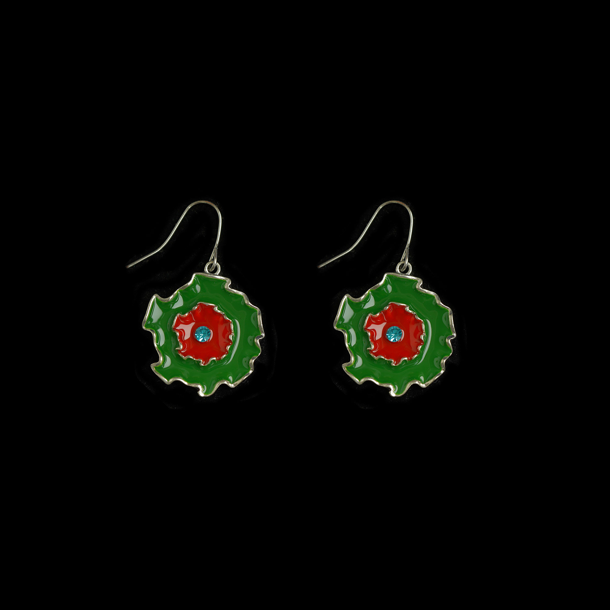 Vintage古着Green dripping oil flower复古耳环
