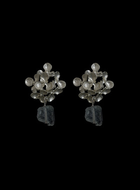 古着vintage复古Ancient silver flower crystal stone 耳饰
