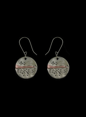 Vintage古着Antique Silver Landscape Earrings复古耳环