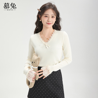 慕兔甜美蝴蝶结长袖针织衫