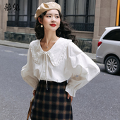 别致设计感小众白色衬衫 韩系甜美学院风娃娃领上衣女秋季 2025新款
