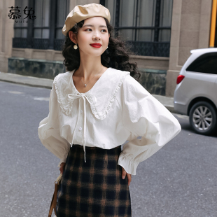 别致设计感小众白色衬衫 韩系甜美学院风娃娃领上衣女秋季 2025新款
