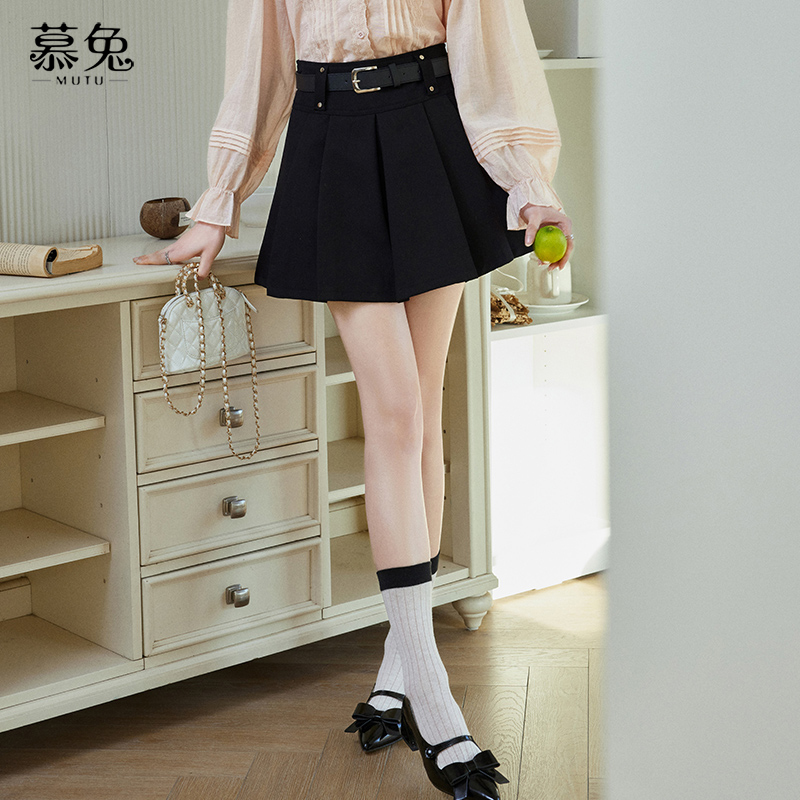 慕兔高腰百褶a字半身裙