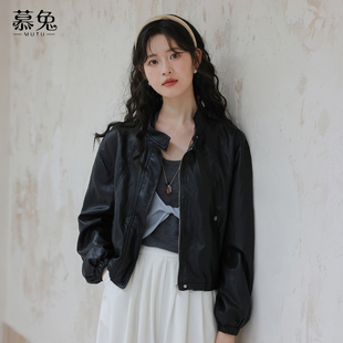 小个子机车服夹克上衣 新款 慕兔复古美式 立领PU皮衣外套女2025秋季