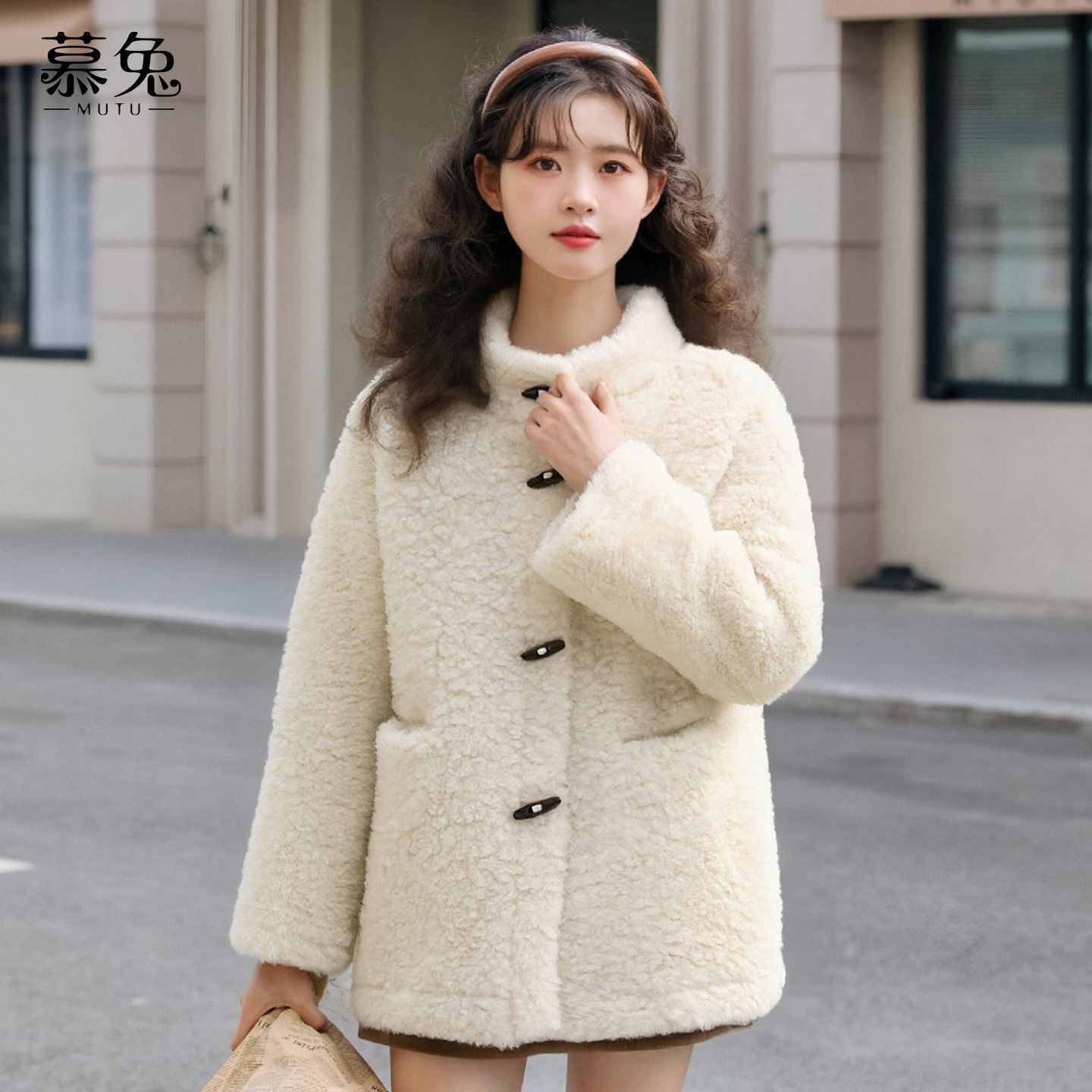 慕兔小个子立领仿羊羔毛外套