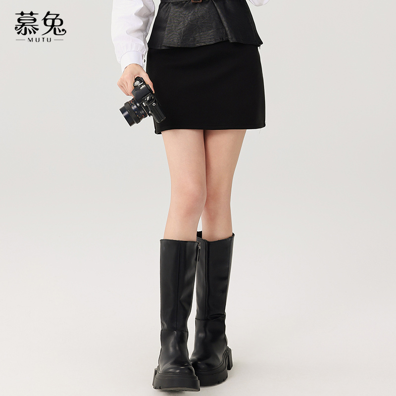 慕兔小个子高腰a字半身裙