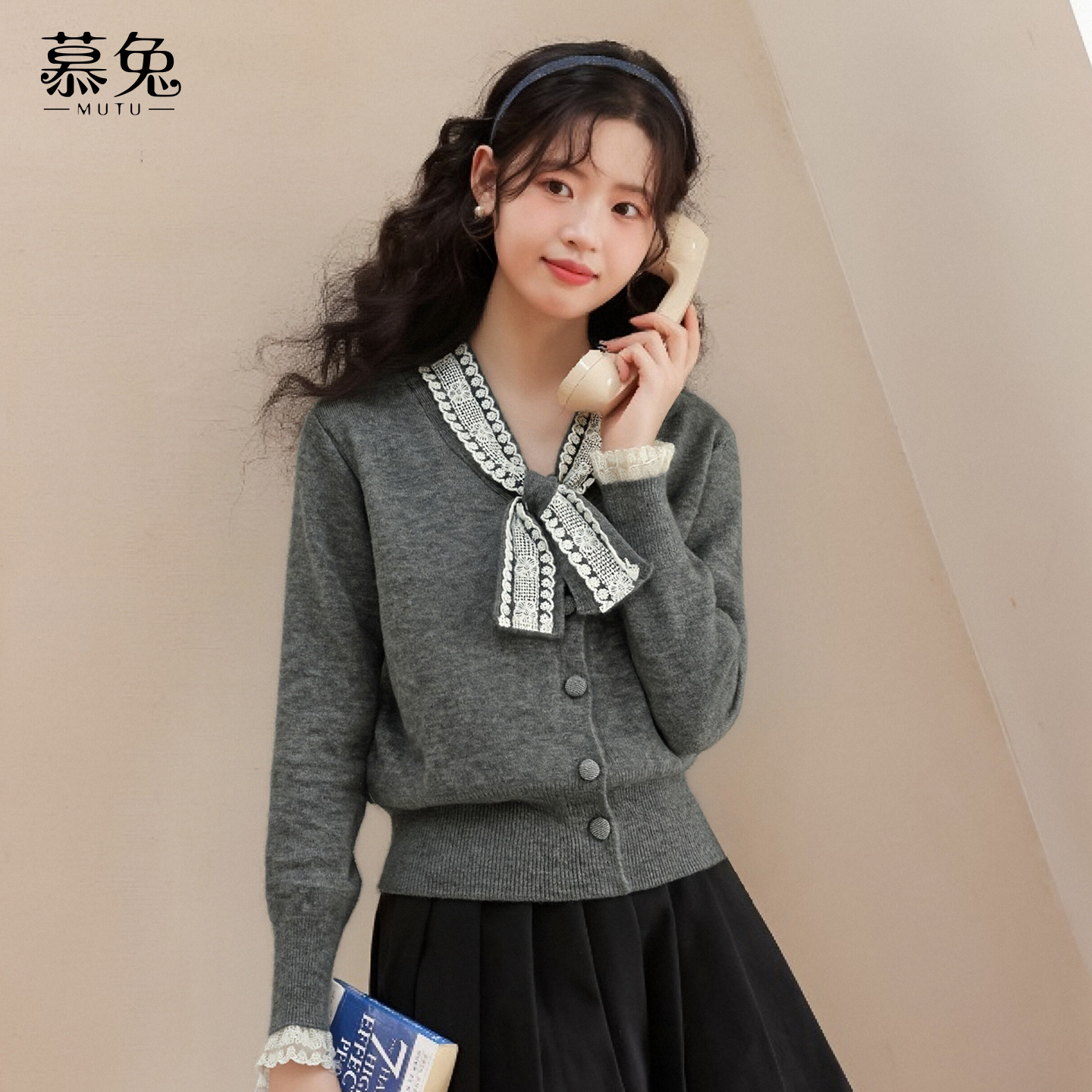 慕兔法式小香风粉色毛衣