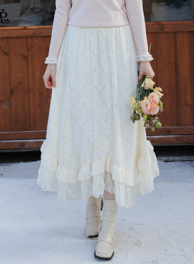 慕兔法式温柔风蕾丝半身裙女2025冬季新款小个子高腰显瘦a字裙子