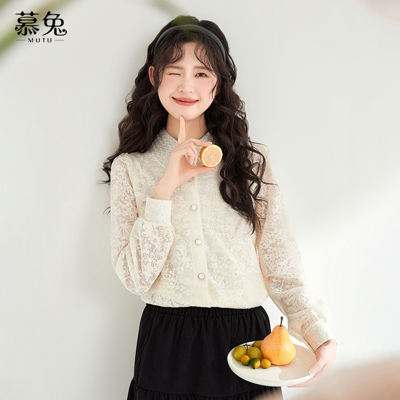 慕兔法式气质蕾丝长袖衬衫