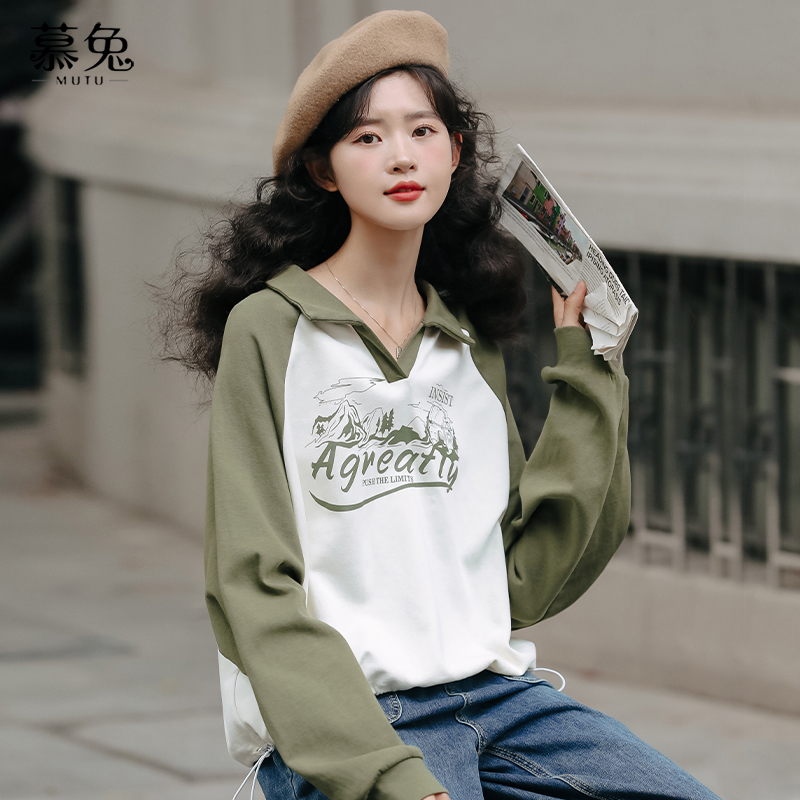 慕兔复古休闲Polo领长袖