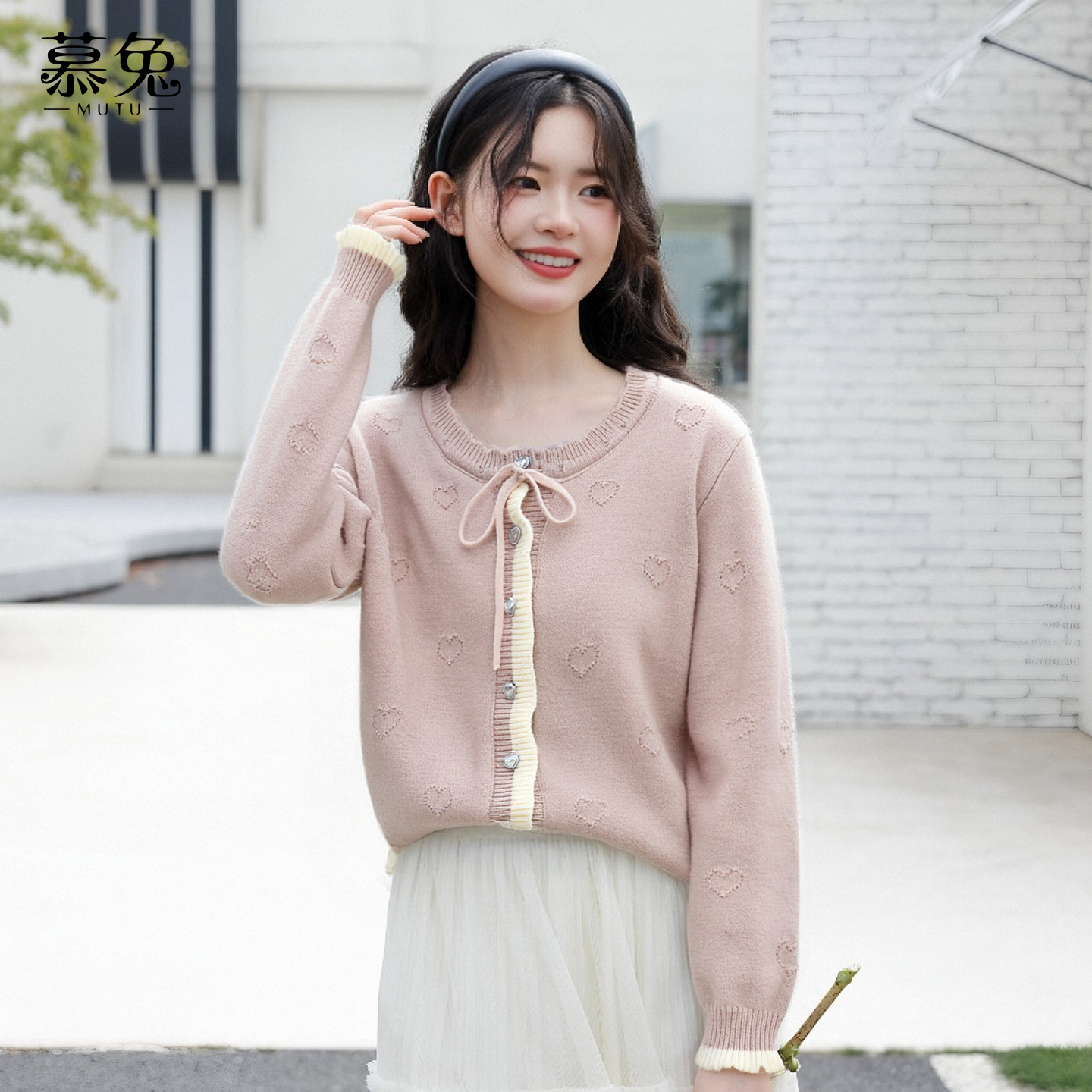 慕兔法式木耳边假两件针织衫