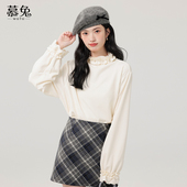 木耳边长袖 t恤女2026春季 新款 慕兔法式 内搭灯芯绒宽松打底衫 上衣