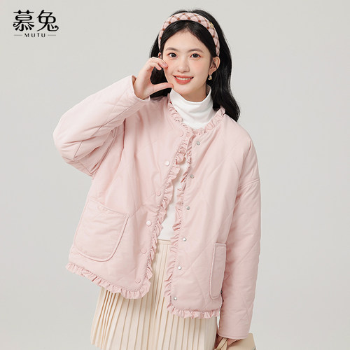 慕兔甜美木耳边棉服外套