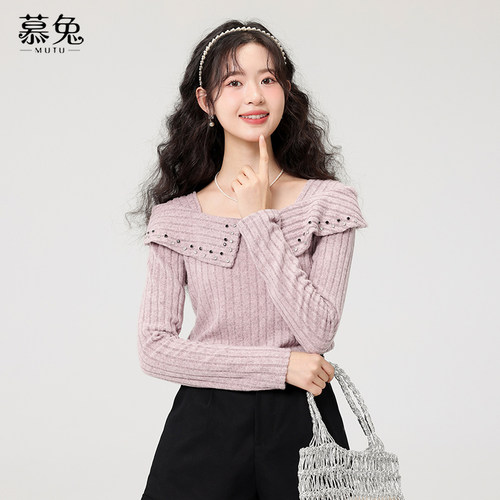慕兔法式小香风长袖针织衫