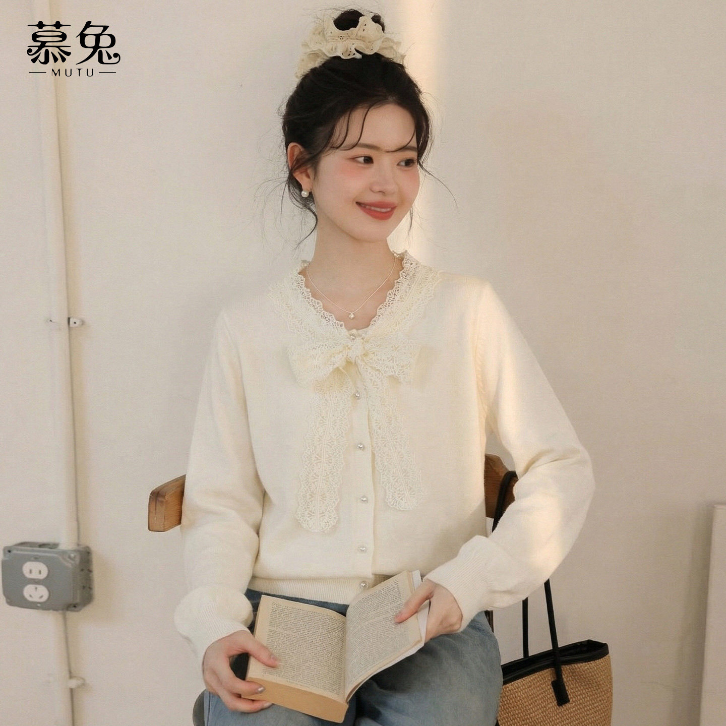 慕兔法式蝴蝶结系带针织开衫女2026春季新款独特别致宽松长袖上衣,女装/女士精品,毛针织衫,淘宝优惠券,粉丝福利购,淘宝优惠卷