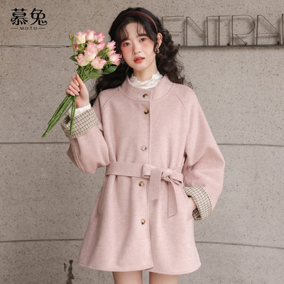 慕兔温柔风立领毛呢外套