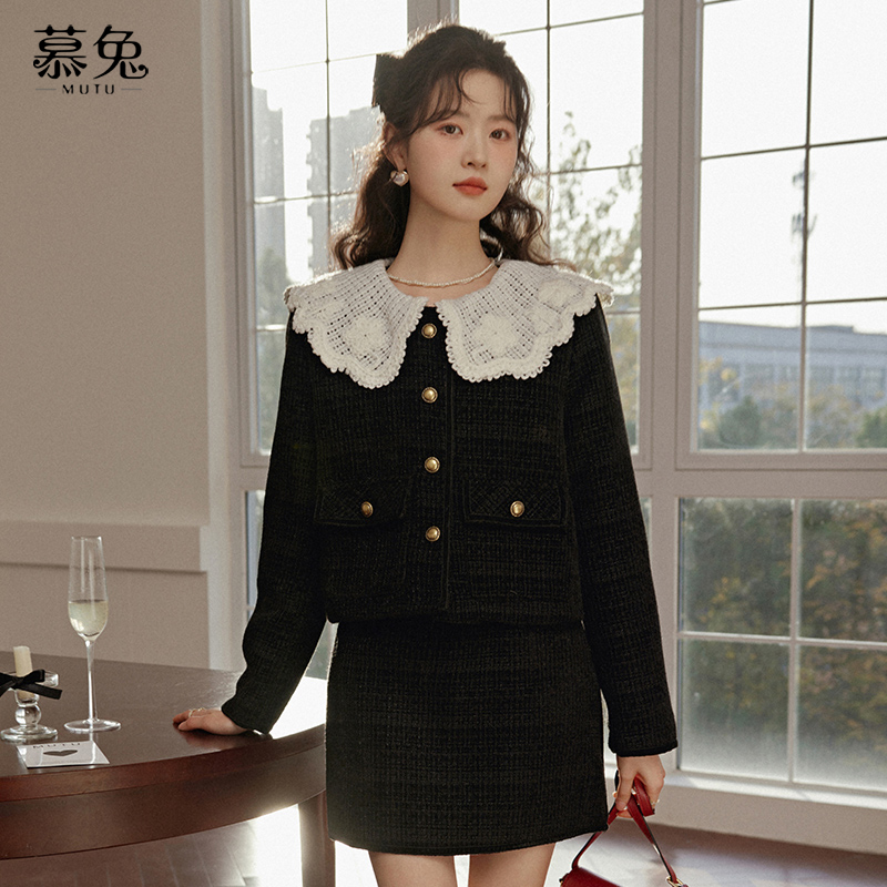 慕兔小香风外套半身裙套装