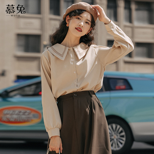 法式 慕兔复古长袖 新款 女2025年秋季 别致设计感小众上衣 娃娃领衬衫