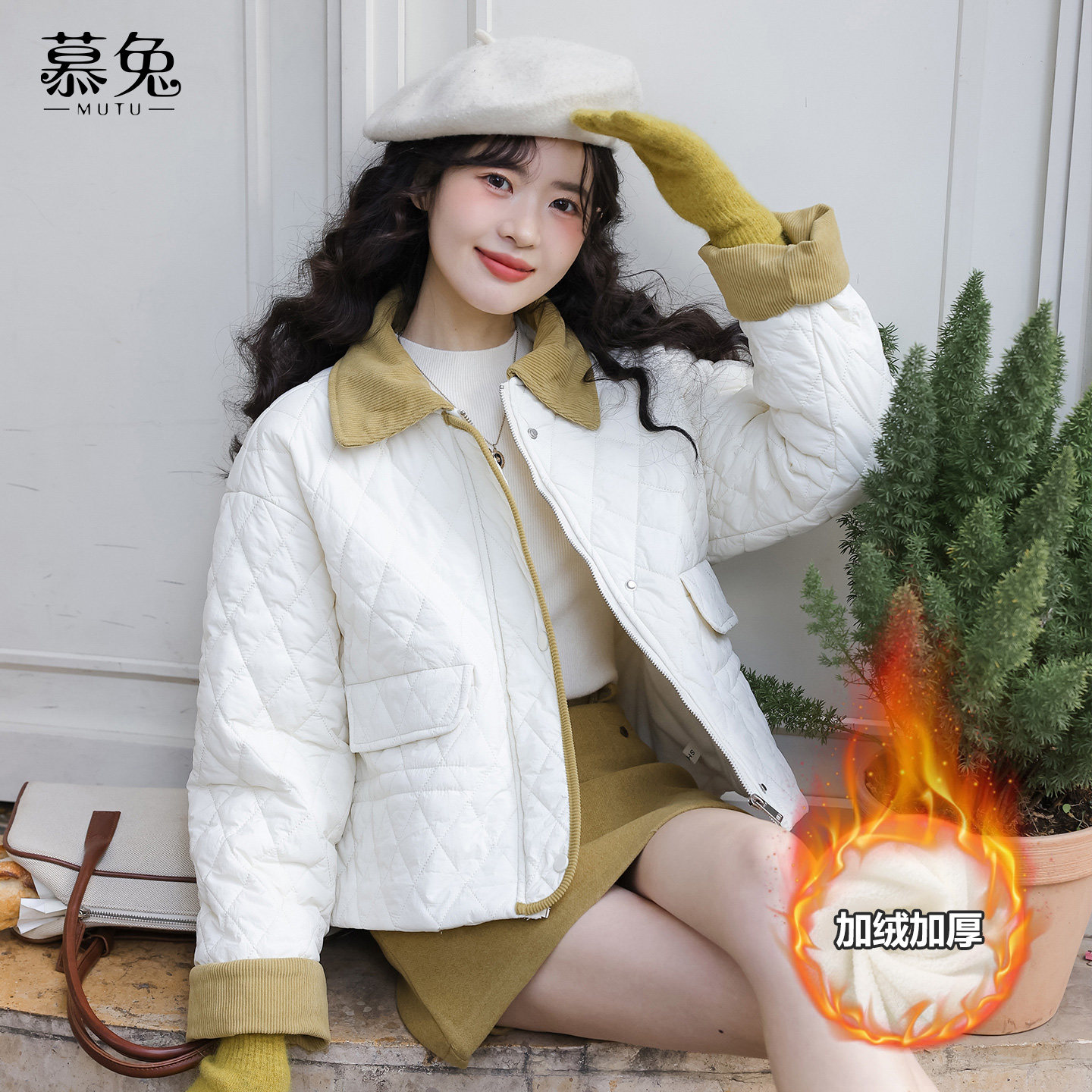 慕兔复古菱格棉服外套女2025冬季新款小个子宽松加厚保暖棉衣上衣