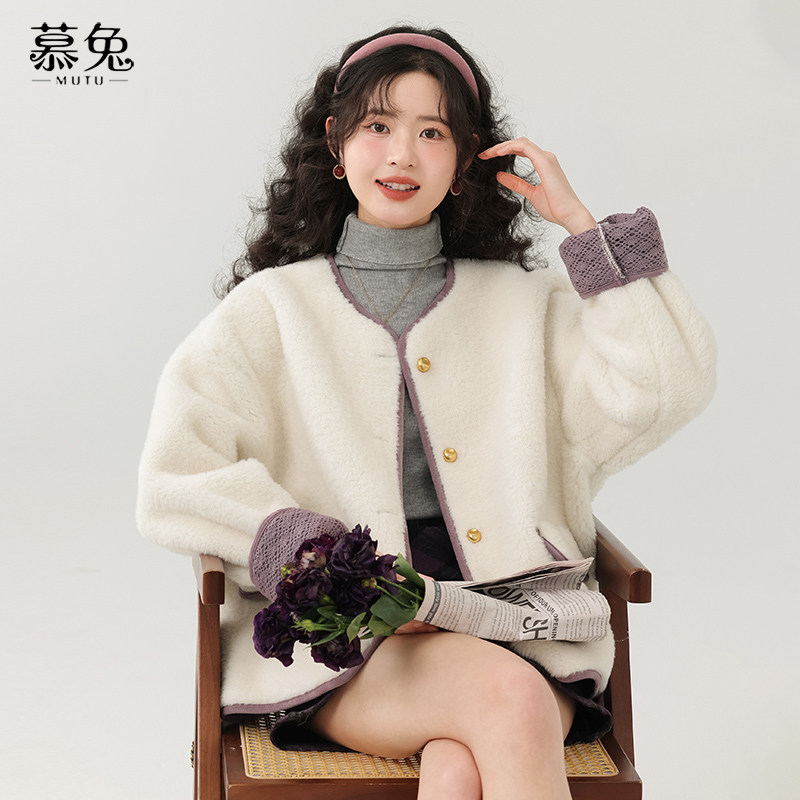 慕兔高级感紫色毛绒外套