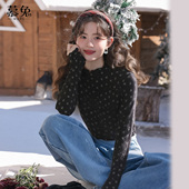 慕兔复古木耳边碎花长袖 上衣 别致修身 t恤女2025冬新款 内搭打底衫