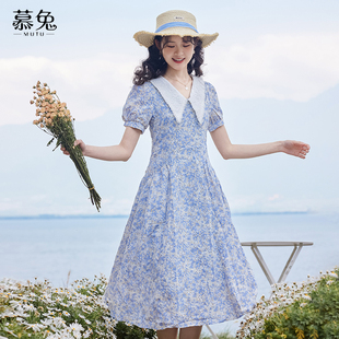 新款 连衣裙森女2025夏季 收腰显瘦碎花长裙子 温柔风泡泡袖 慕兔法式