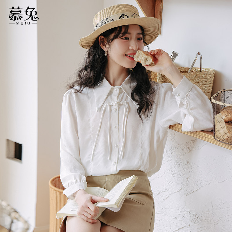 慕兔新中式国风长袖衬衫女装2026春季新款设计感小众白色盘扣上衣,女装/女士精品,衬衫,淘宝优惠券,粉丝福利购,淘宝优惠卷