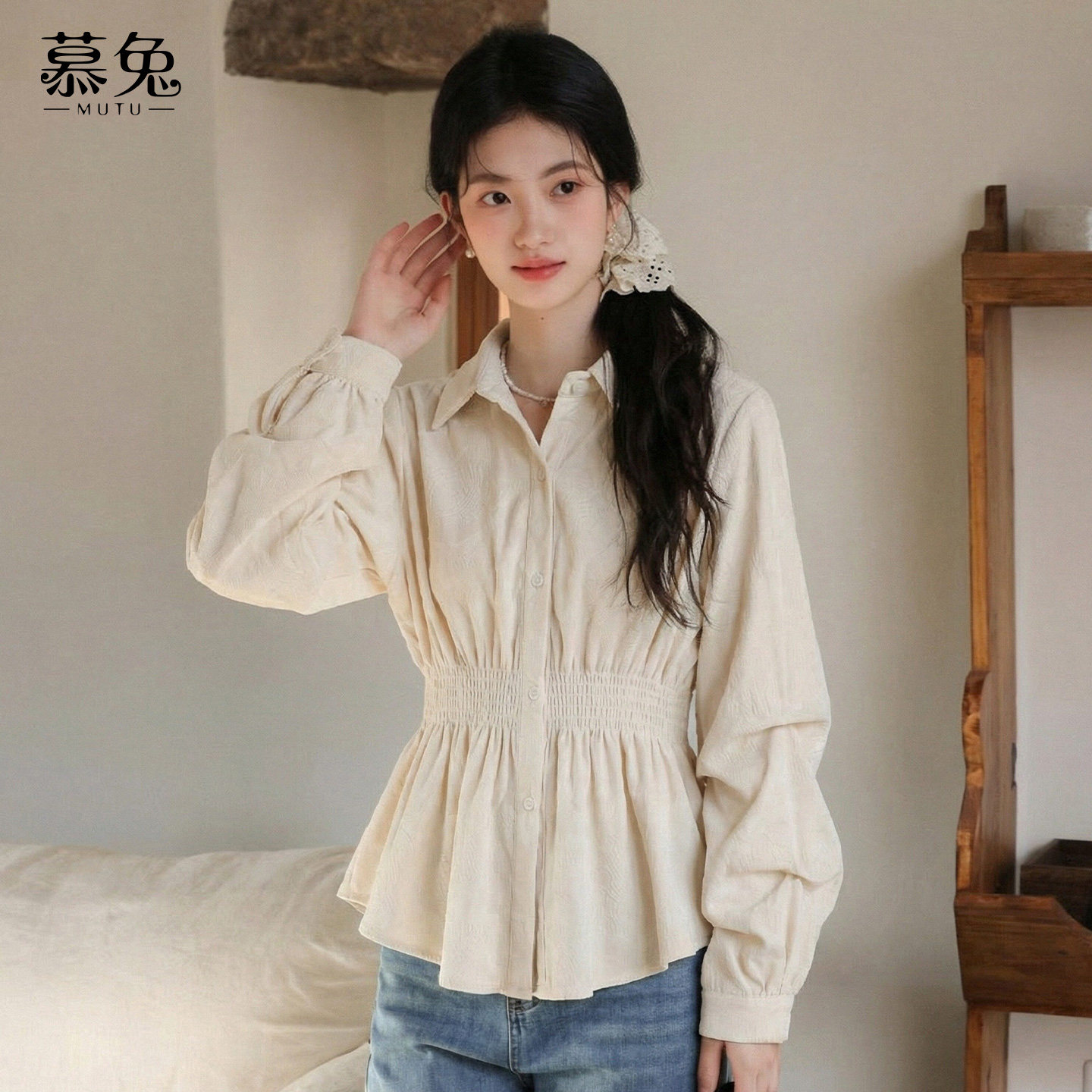 慕兔法式气质收腰衬衫女2026春季新款独特设计感小众正肩长袖上衣,女装/女士精品,衬衫,淘宝优惠券,粉丝福利购,淘宝优惠卷