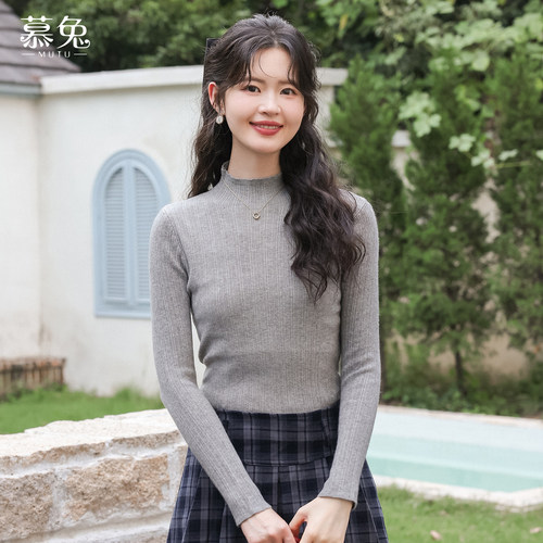 慕兔韩系半高领长袖针织衫