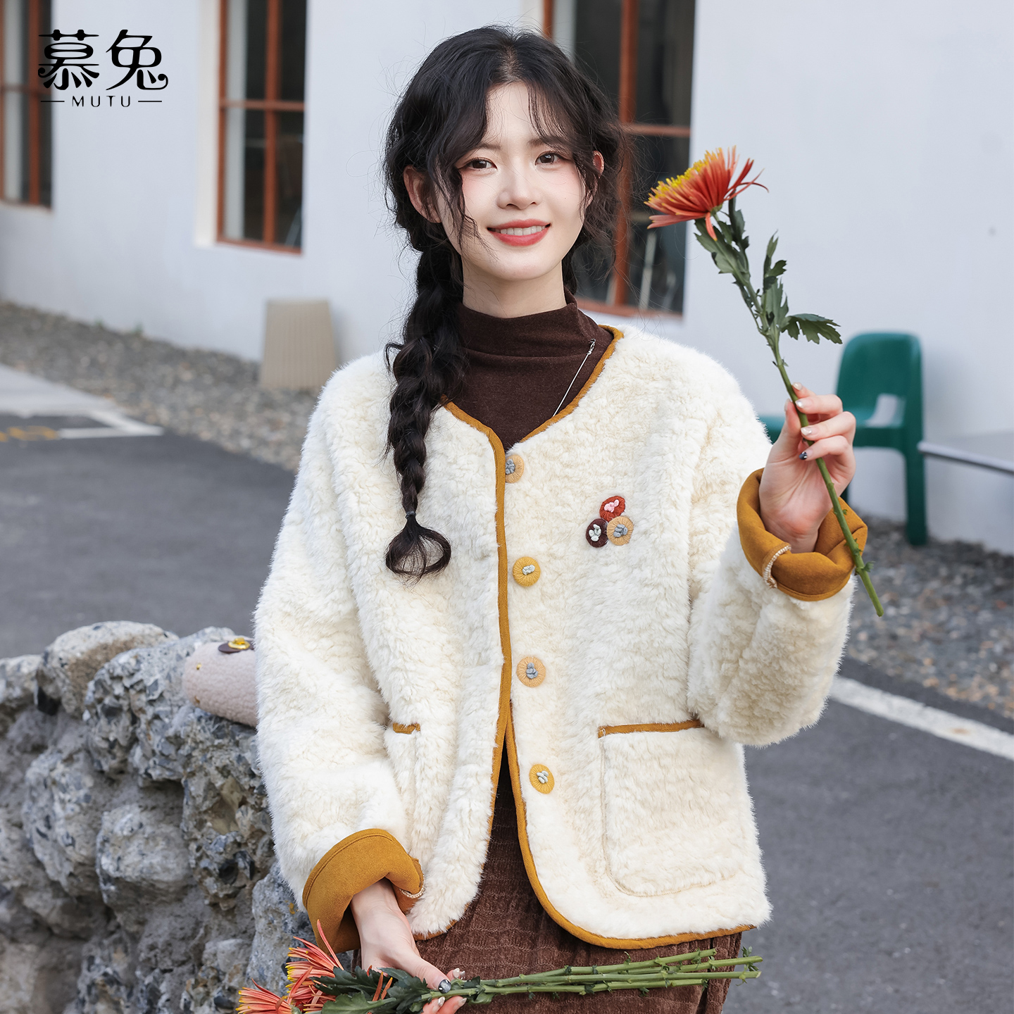 慕兔小香风仿羊羔毛外套