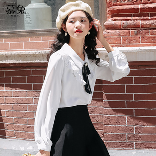复古设计感小众衬衫 日系蝴蝶结白色泡泡袖 法式 2025新款 上衣女秋季
