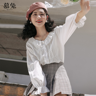 超好看褶皱花边衬衫 法式 2025新款 别致设计感小众娃娃领上衣女秋季