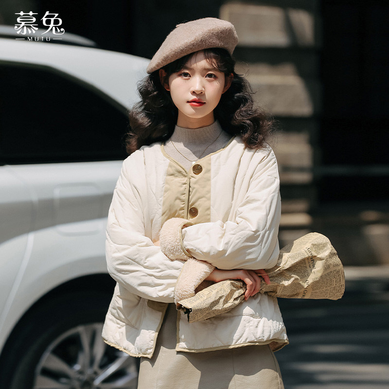 慕兔两面穿毛绒棉服外套