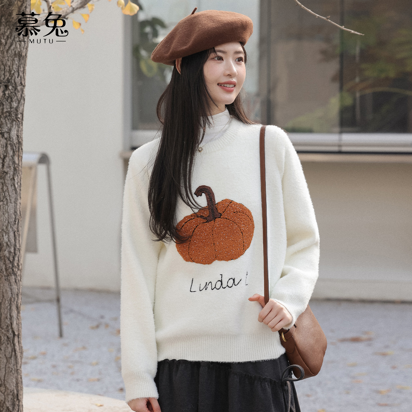 慕兔奶呼呼毛巾绣南瓜毛衣