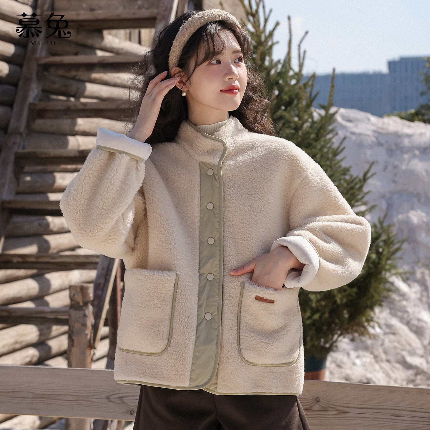 慕兔韩系小个子立领仿羊羔毛外套女2025冬季新款加厚保暖休闲上衣,女装/女士精品,短外套,淘宝优惠券,粉丝福利购,淘宝优惠卷