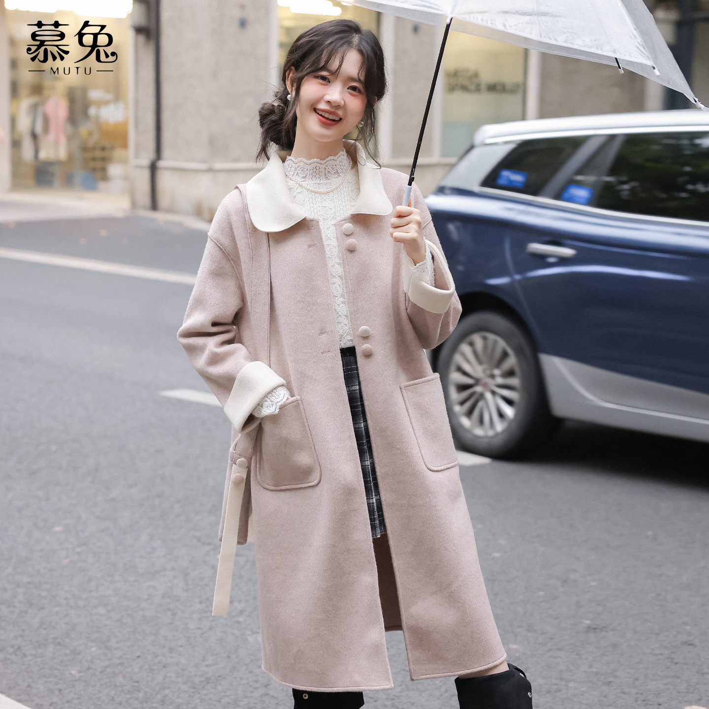 慕兔甜美娃娃领毛呢外套